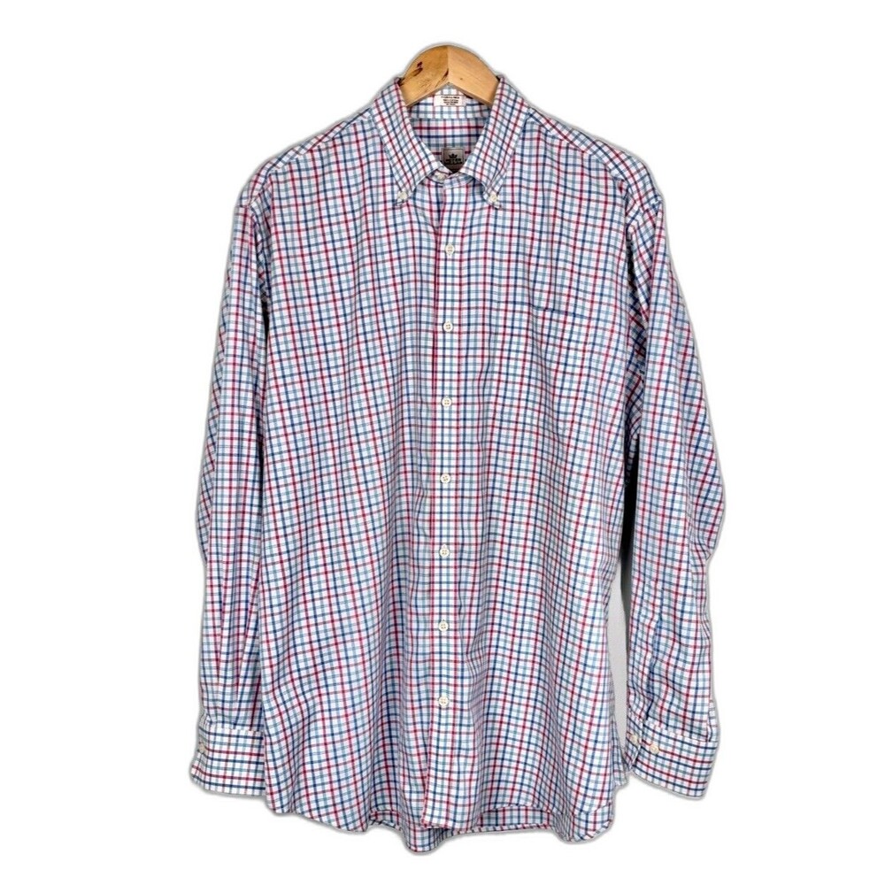 Peter Millar Nanoluxe Academia Gingham Shirt Extra Large/XL Check Red White Blue